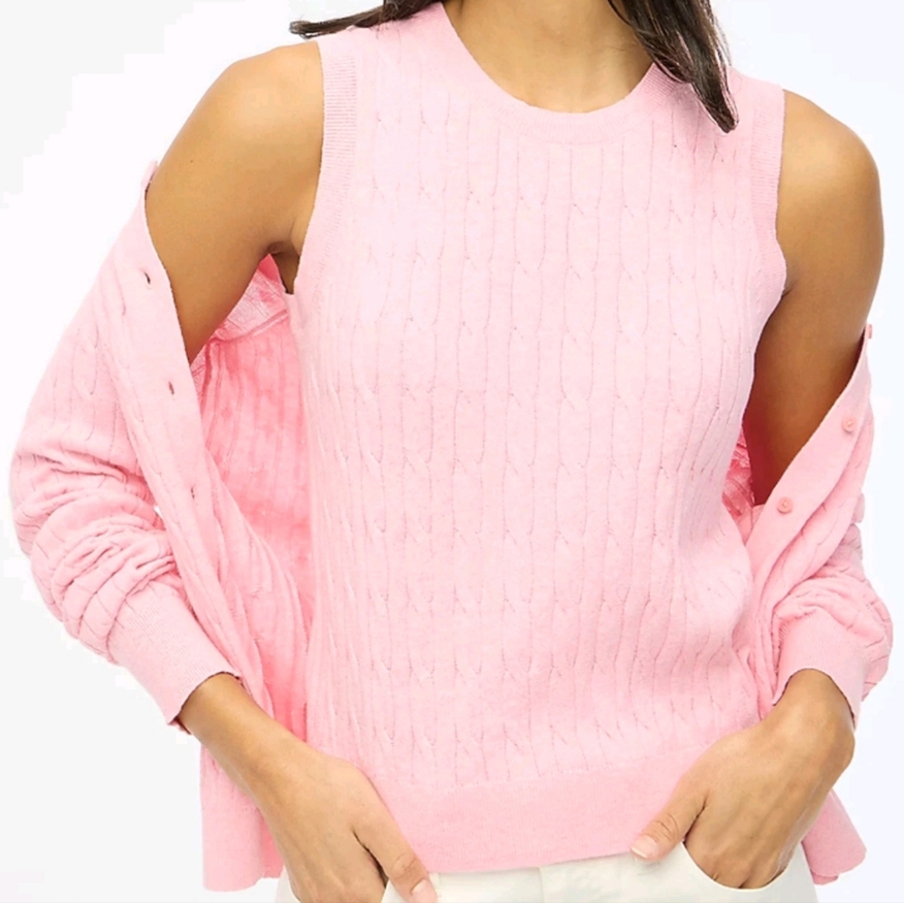 Pink J Crew Large Cable Knit Sleeveless Sweater